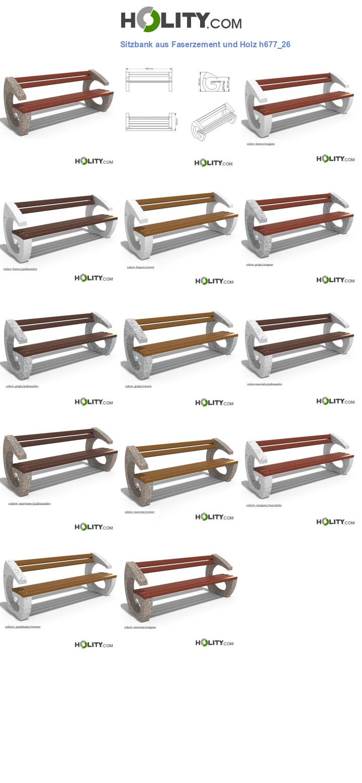 Sitzbank aus Faserzement und Holz h677_26