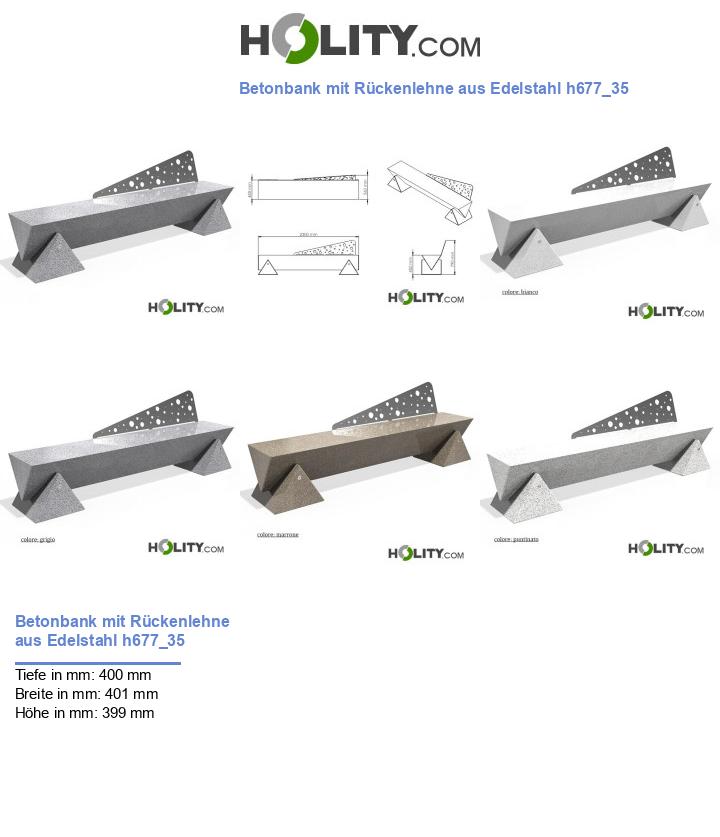 Betonbank mit Rückenlehne aus Edelstahl h677_35