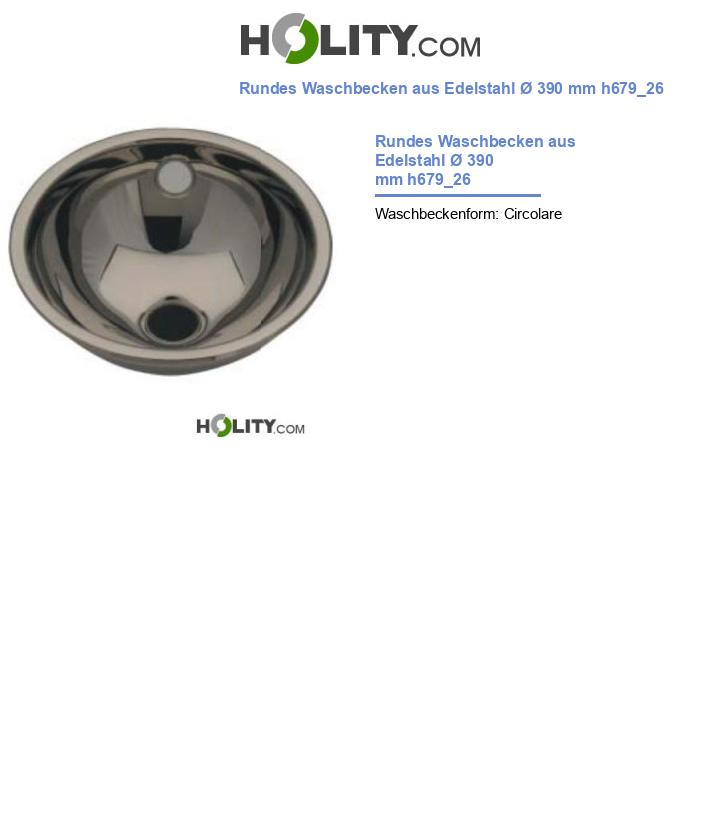 Rundes Waschbecken aus Edelstahl Ø 390 mm h679_26