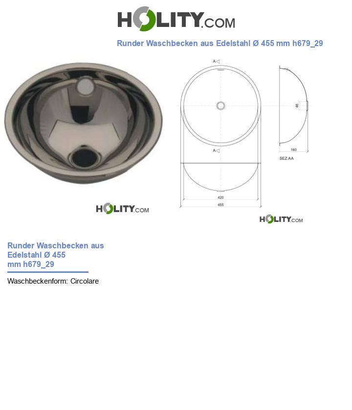 Runder Waschbecken aus Edelstahl Ø 455 mm h679_29
