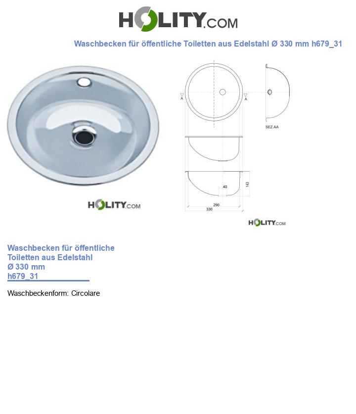 Waschbecken für öffentliche Toiletten aus Edelstahl Ø 330 mm h679_31