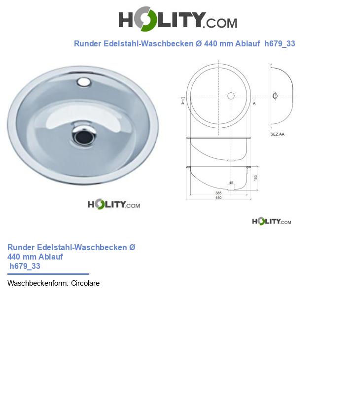 Runder Edelstahl-Waschbecken Ø 440 mm Ablauf  h679_33