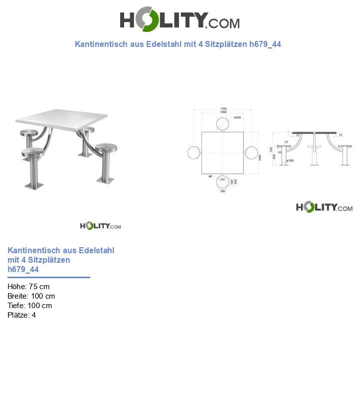 Kantinentisch aus Edelstahl mit 4 Sitzplätzen h679_44