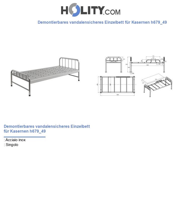 Demontierbares vandalensicheres Einzelbett für Kasernen h679_49