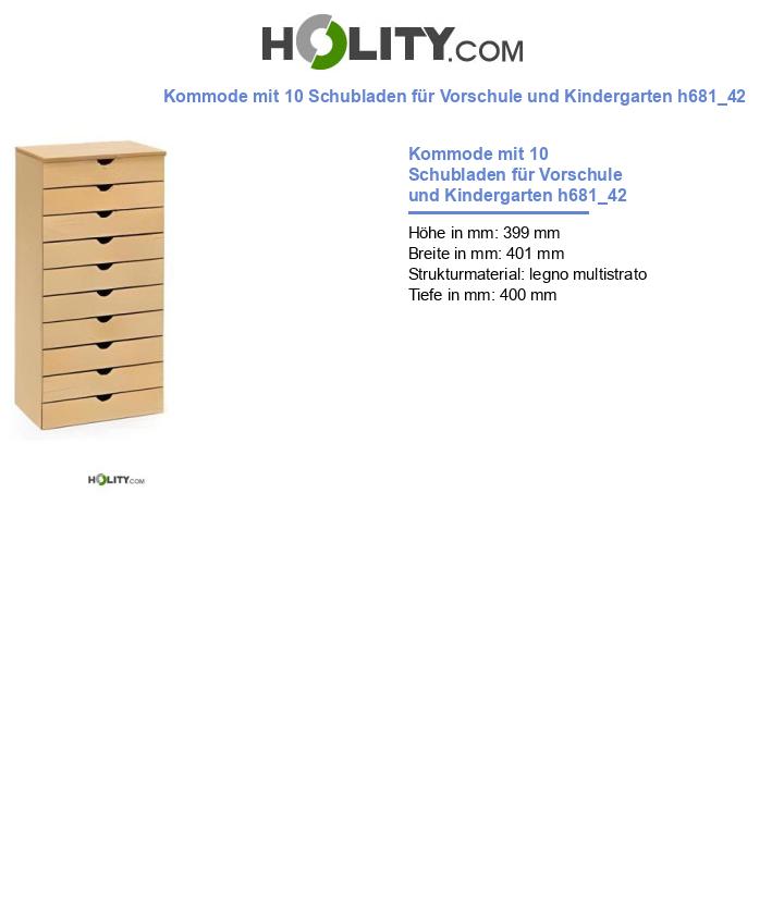 Kommode mit 10 Schubladen für Vorschule und Kindergarten h681_42
