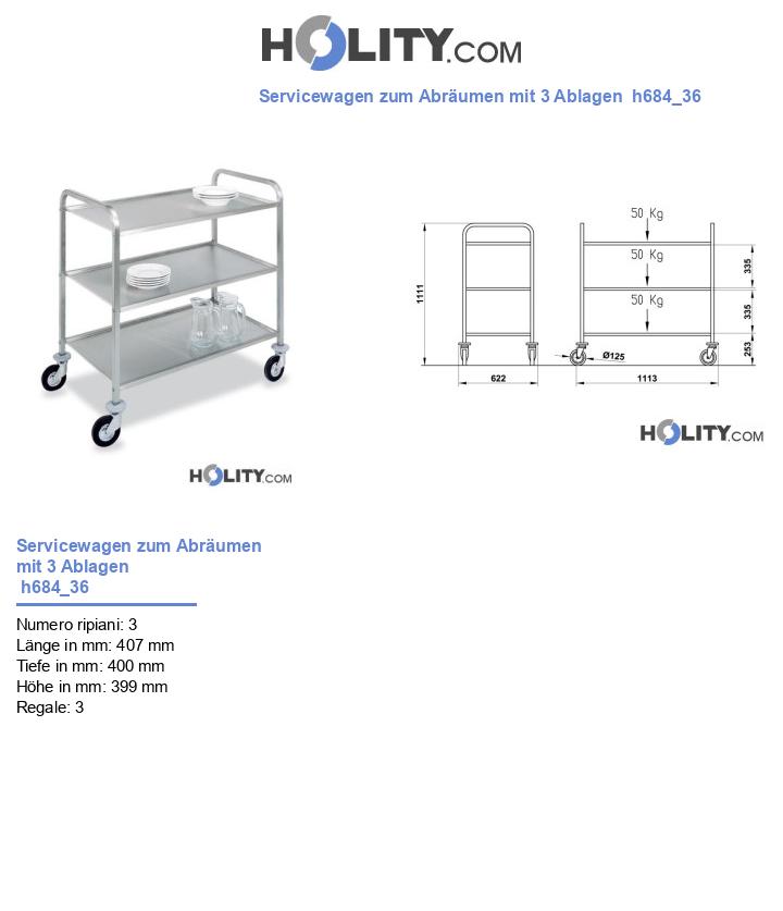 Servicewagen zum Abräumen mit 3 Ablagen  h684_36