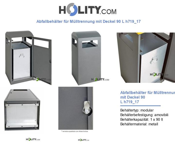 Abfallbehälter für Mülltrennung mit Deckel 90 L h719_17