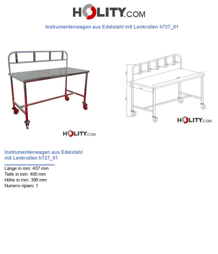 Instrumentenwagen aus Edelstahl mit Lenkrollen h727_01