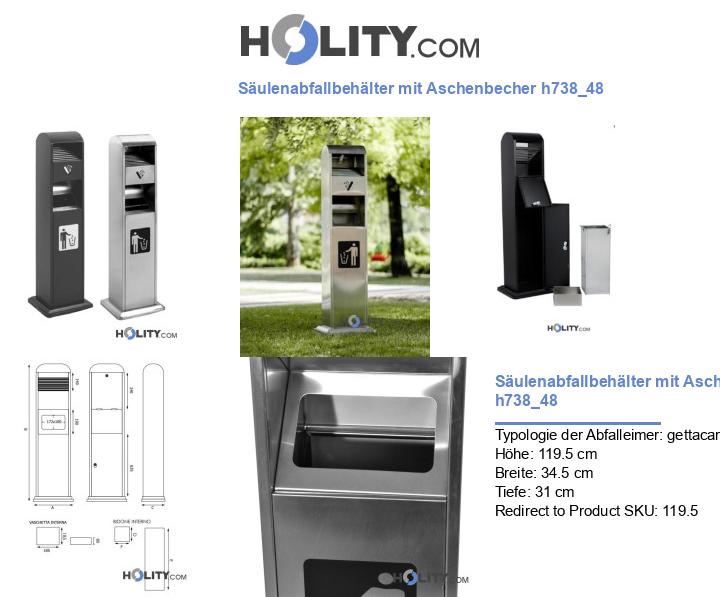 Säulenabfallbehälter mit Aschenbecher h738_48