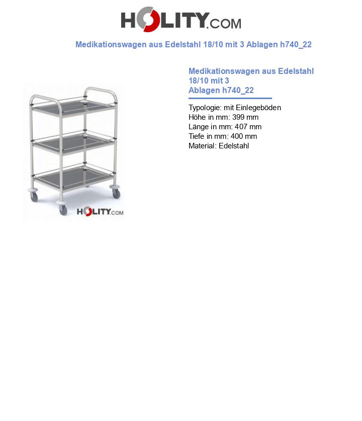 Medikationswagen aus Edelstahl 18/10 mit 3 Ablagen h740_22