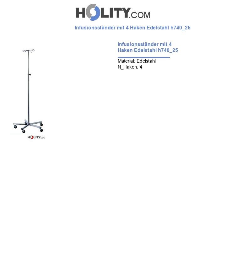 Infusionsständer mit 4 Haken Edelstahl h740_25