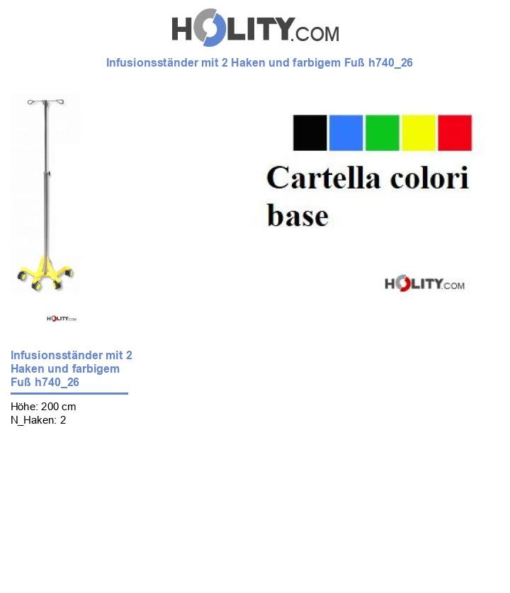 Infusionsständer mit 2 Haken und farbigem Fuß h740_26