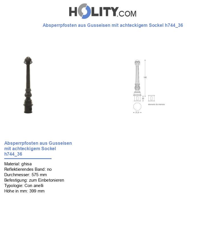 Absperrpfosten aus Gusseisen mit achteckigem Sockel h744_36