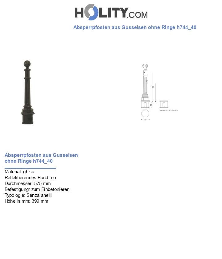 Absperrpfosten aus Gusseisen ohne Ringe h744_40