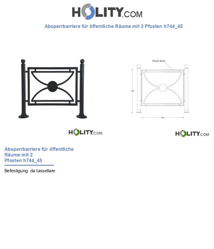 Absperrbarriere für öffentliche Räume mit 2 Pfosten h744_45