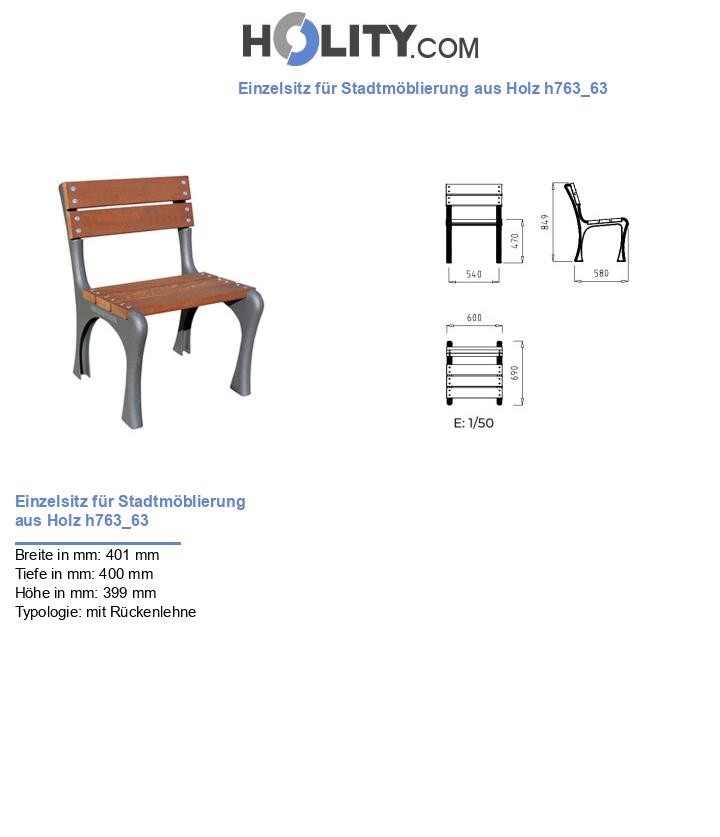 Einzelsitz für Stadtmöblierung aus Holz h763_63