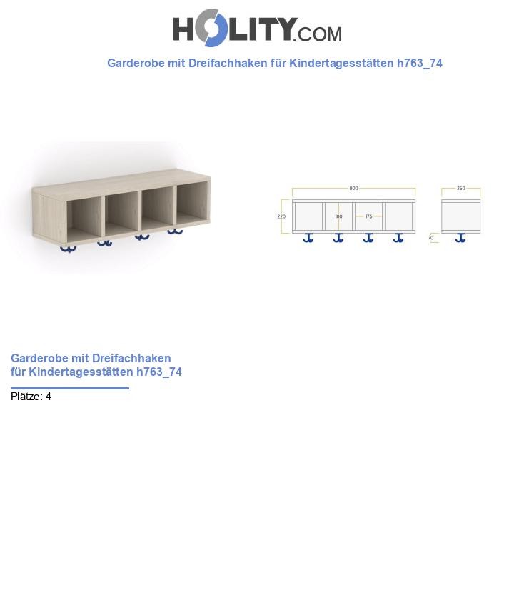 Garderobe mit Dreifachhaken für Kindertagesstätten h763_74