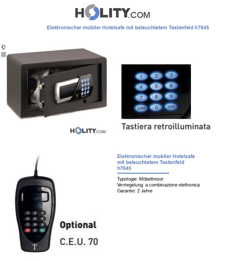Elektronischer mobiler Hotelsafe mit beleuchtetem Tastenfeld h7645