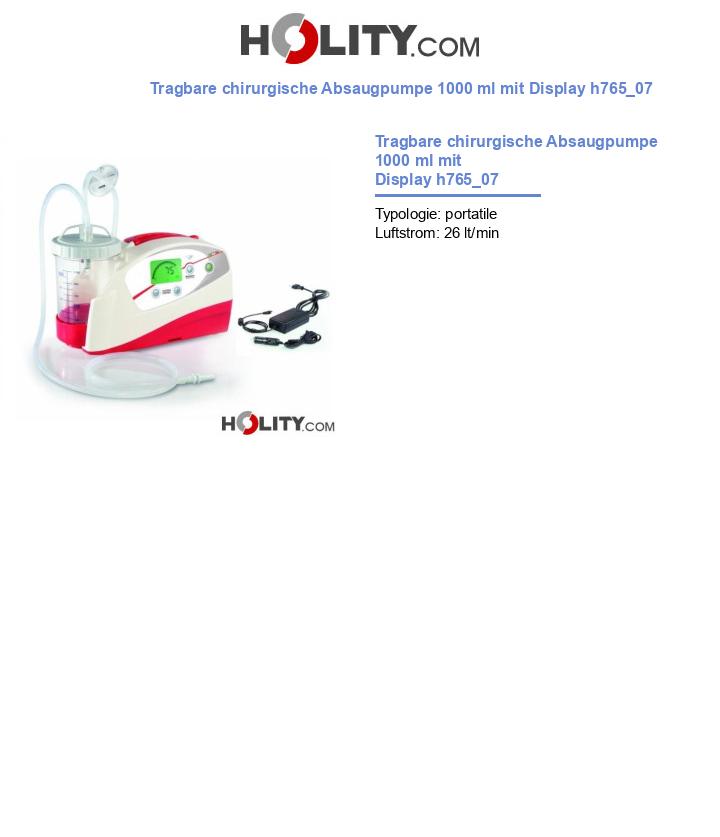 Tragbare chirurgische Absaugpumpe 1000 ml mit Display h765_07