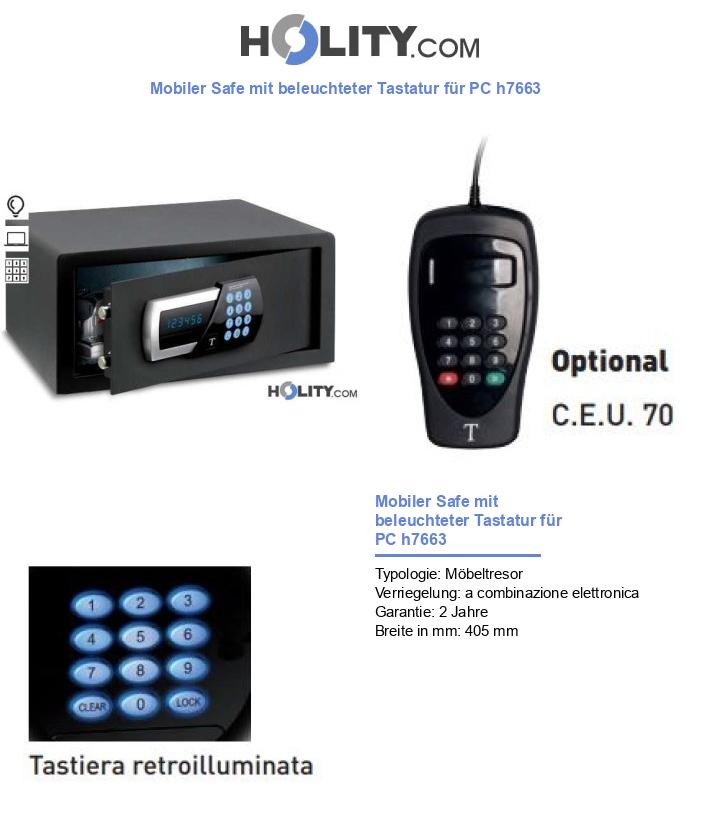 Mobiler Safe mit beleuchteter Tastatur für PC h7663