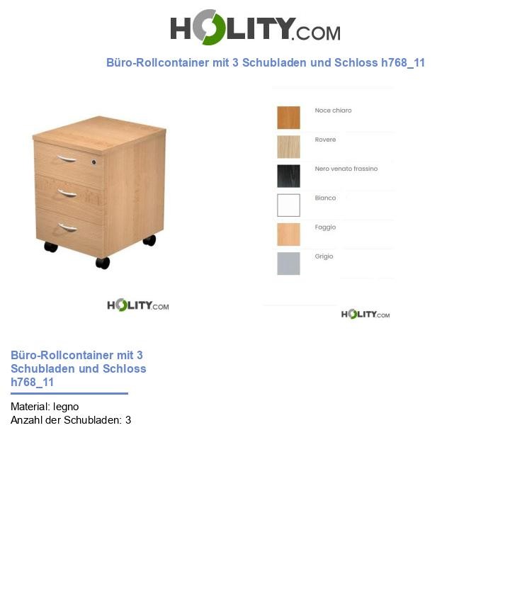 Büro-Rollcontainer mit 3 Schubladen und Schloss h768_11