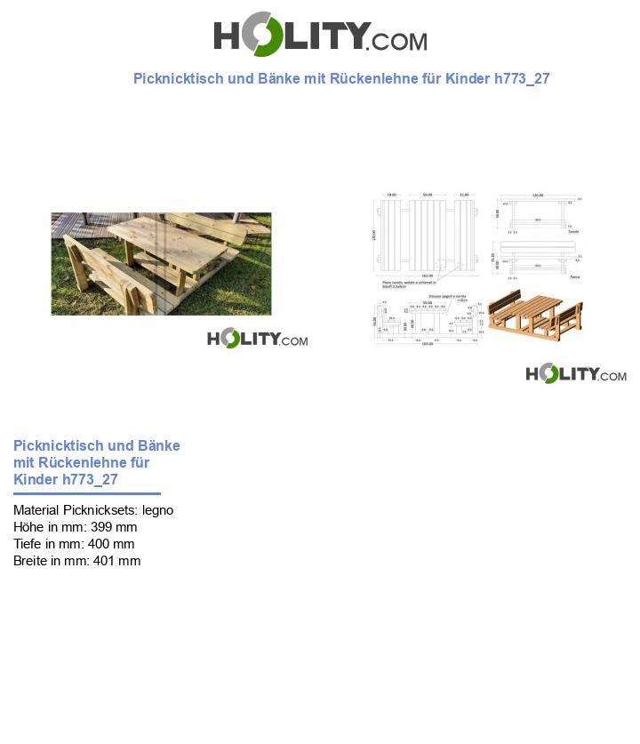 Picknicktisch und Bänke mit Rückenlehne für Kinder h773_27