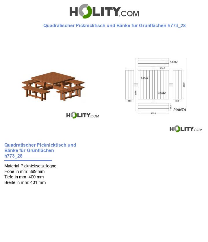 Quadratischer Picknicktisch und Bänke für Grünflächen h773_28