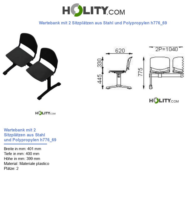 Wartebank mit 2 Sitzplätzen aus Stahl und Polypropylen h776_69