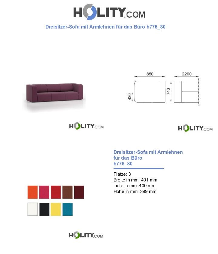 Dreisitzer-Sofa mit Armlehnen für das Büro h776_80
