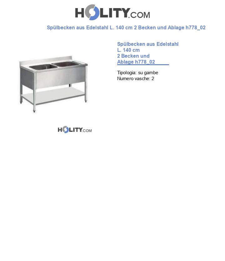 Spülbecken aus Edelstahl L. 140 cm 2 Becken und Ablage h778_02