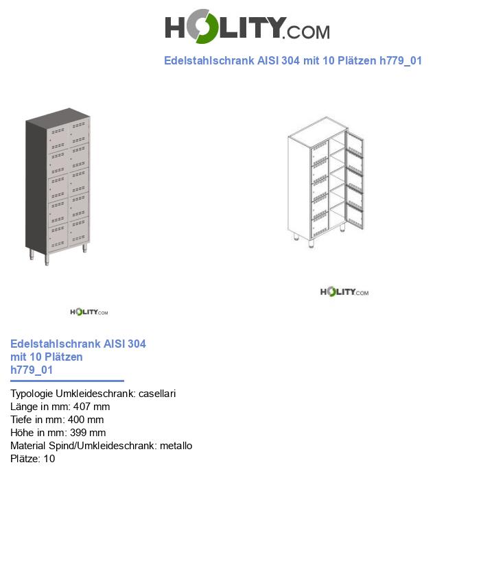 Edelstahlschrank AISI 304 mit 10 Plätzen h779_01