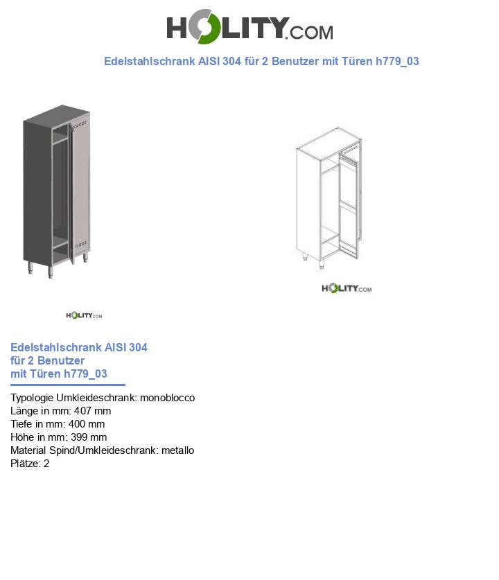 Edelstahlschrank AISI 304 für 2 Benutzer mit Türen h779_03