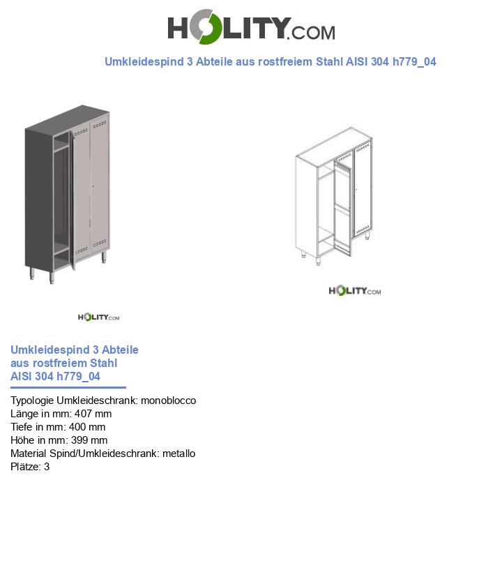 Umkleidespind 3 Abteile aus rostfreiem Stahl AISI 304 h779_04