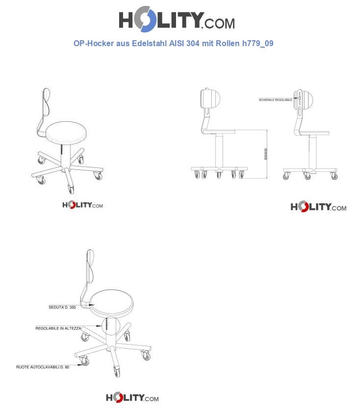 OP-Hocker aus Edelstahl AISI 304 mit Rollen h779_09