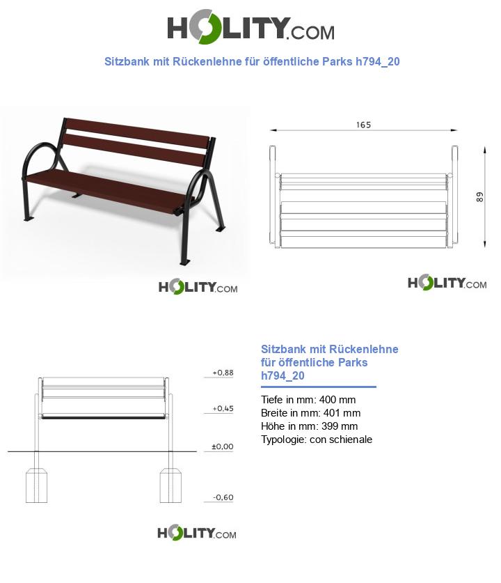 Sitzbank mit Rückenlehne für öffentliche Parks h794_20