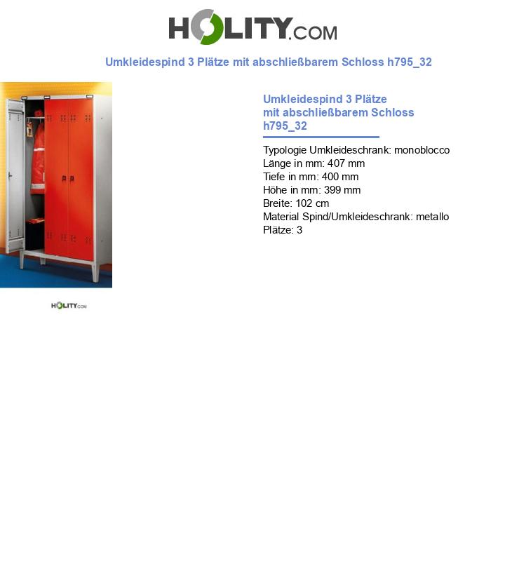 Umkleidespind 3 Plätze mit abschließbarem Schloss h795_32