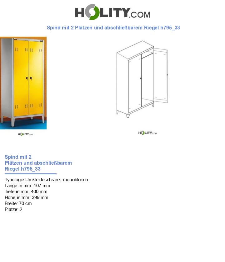 Spind mit 2 Plätzen und abschließbarem Riegel h795_33