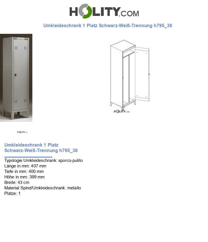 Umkleideschrank 1 Platz Schwarz-Weiß-Trennung h795_38