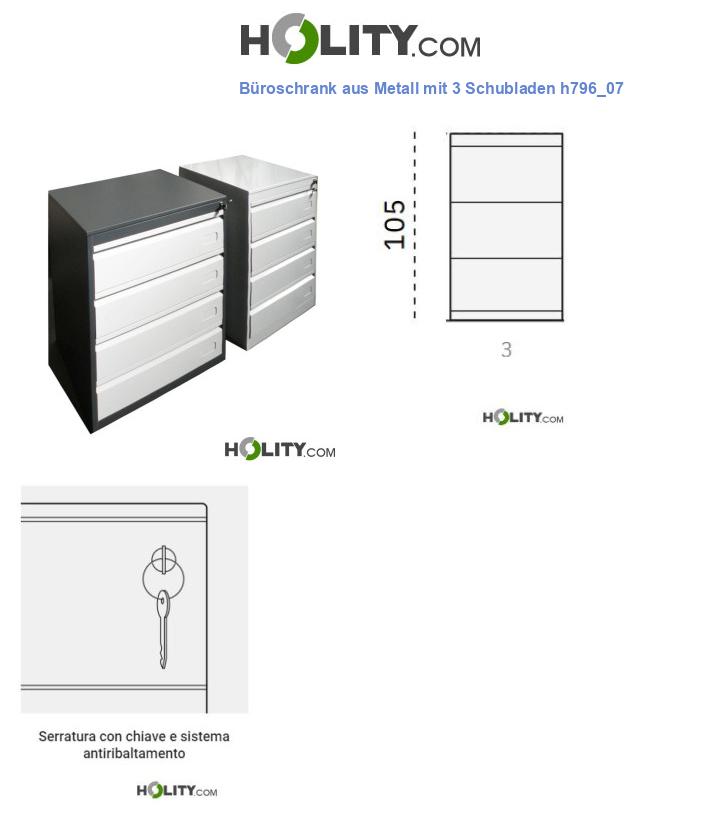 Büroschrank aus Metall mit 3 Schubladen h796_07