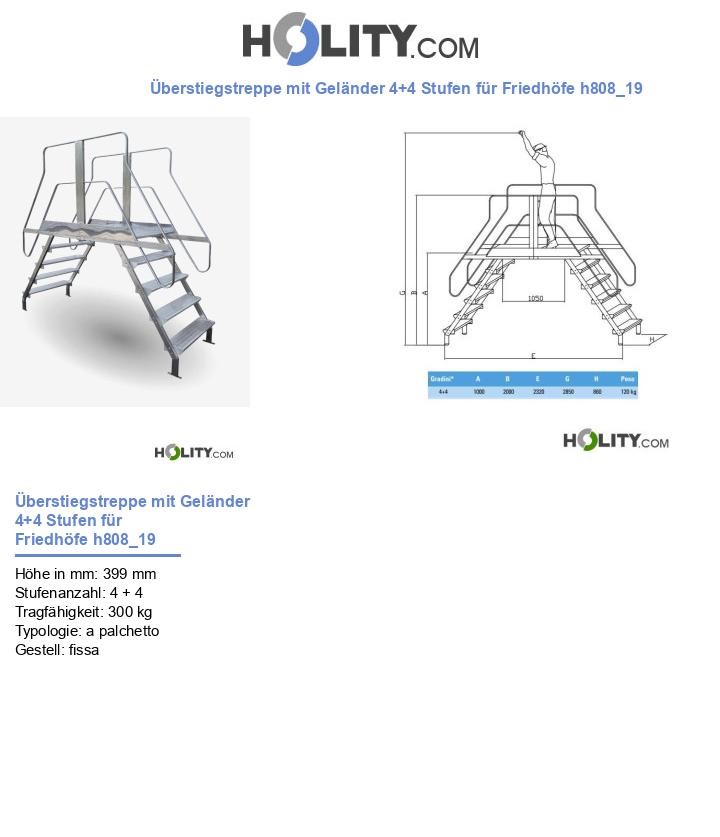 Überstiegstreppe mit Geländer 4+4 Stufen für Friedhöfe h808_19
