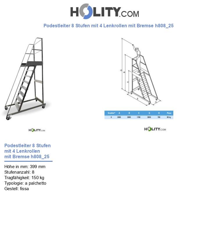 Podestleiter 8 Stufen mit 4 Lenkrollen mit Bremse h808_25