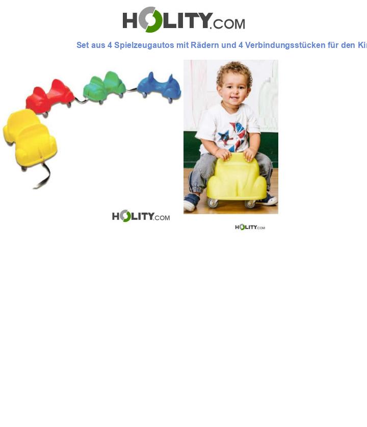 Set aus 4 Spielzeugautos mit Rädern und 4 Verbindungsstücken für den Kindergarten h821_09