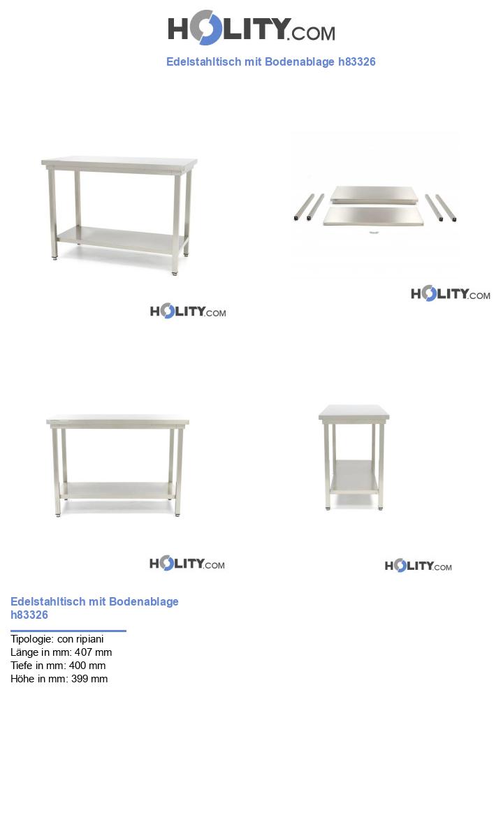 Edelstahltisch mit Bodenablage h83326
