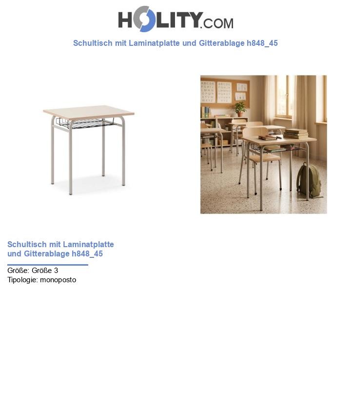 Schultisch mit Laminatplatte und Gitterablage h848_45