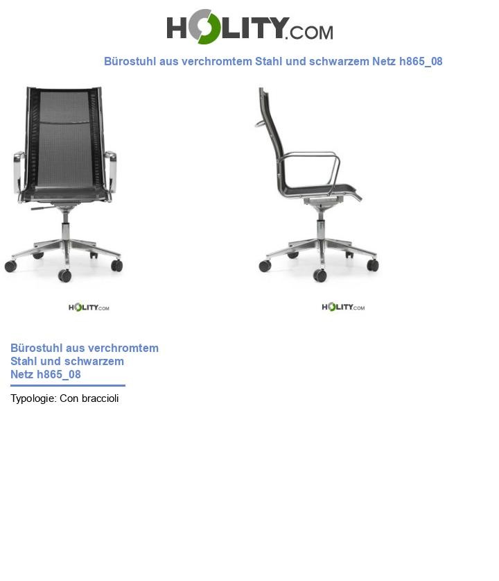 Bürostuhl aus verchromtem Stahl und schwarzem Netz h865_08