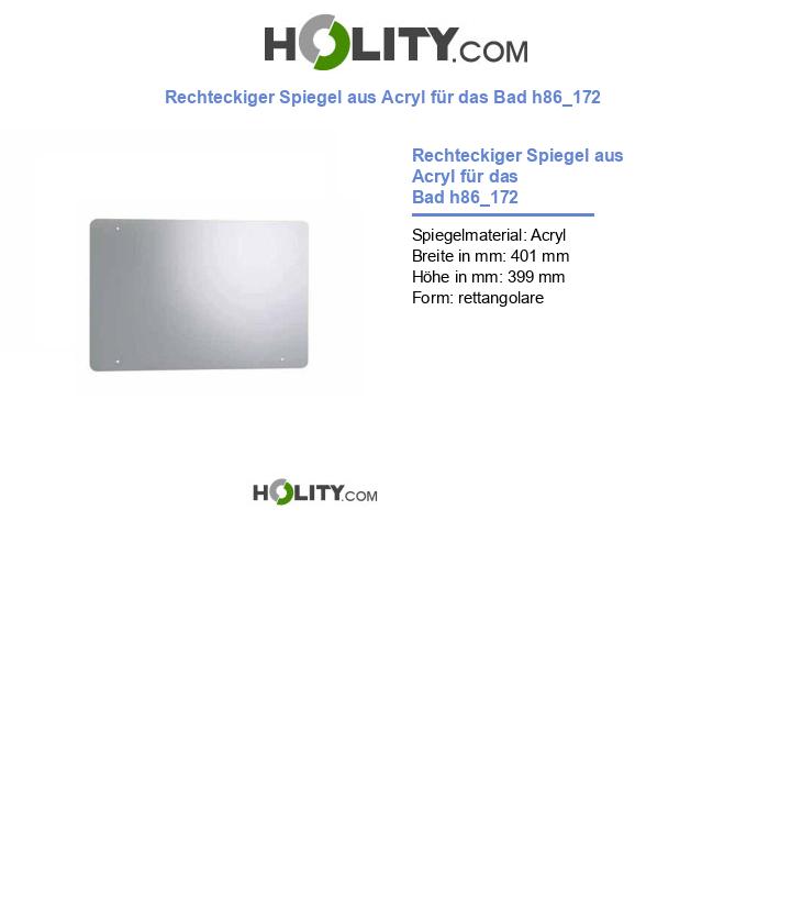 Rechteckiger Spiegel aus Acryl für das Bad h86_172