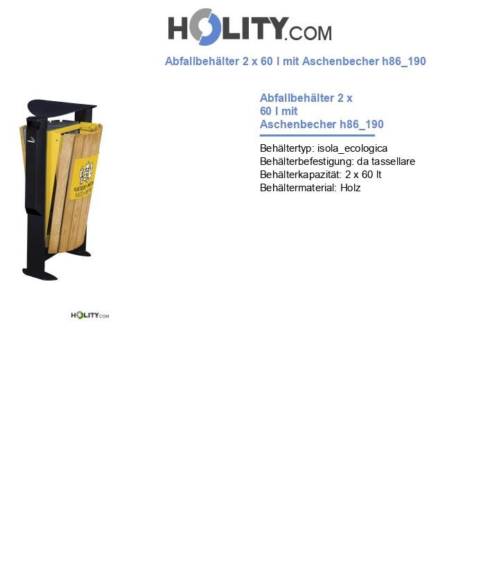 Abfallbehälter 2 x 60 l mit Aschenbecher h86_190