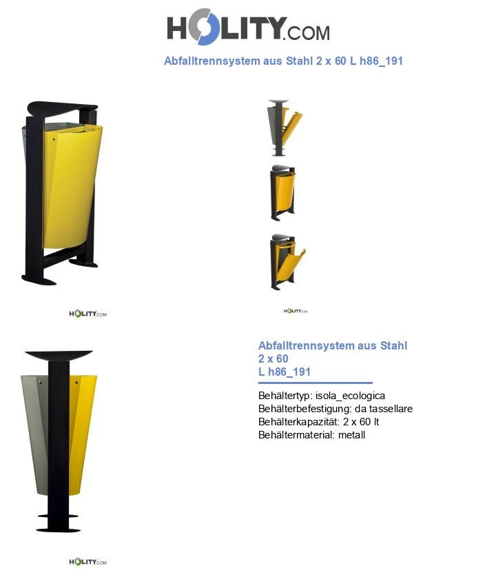 Abfalltrennsystem aus Stahl 2 x 60 L h86_191