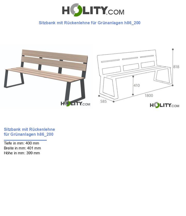 Sitzbank mit Rückenlehne für Grünanlagen h86_200