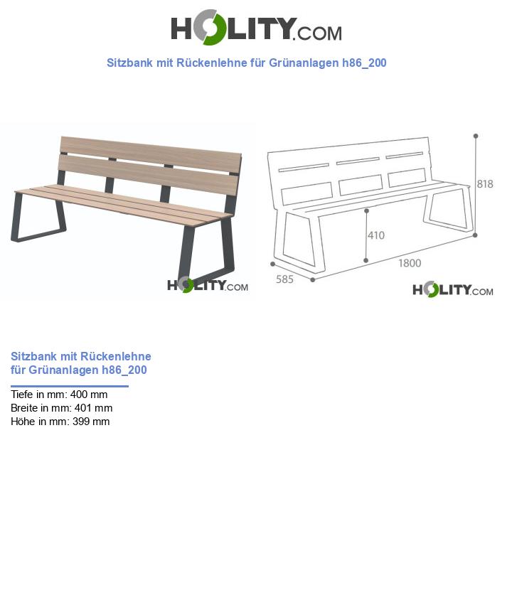 Sitzbank mit Rückenlehne für Grünanlagen h86_200